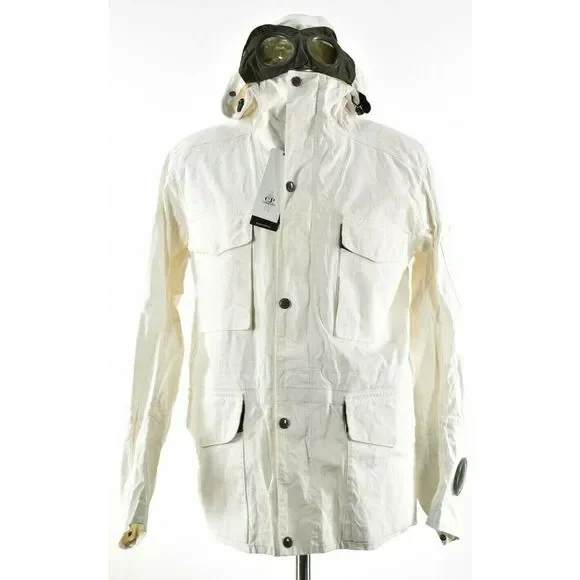 (CP) Company NWD Plated Linen La Mille Goggle Jacket Size M 50 in White